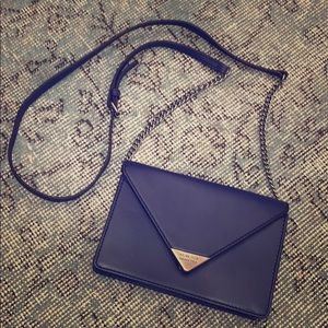 Rebecca Minkoff Navy blue vegan leather clutch w/removable strap like new